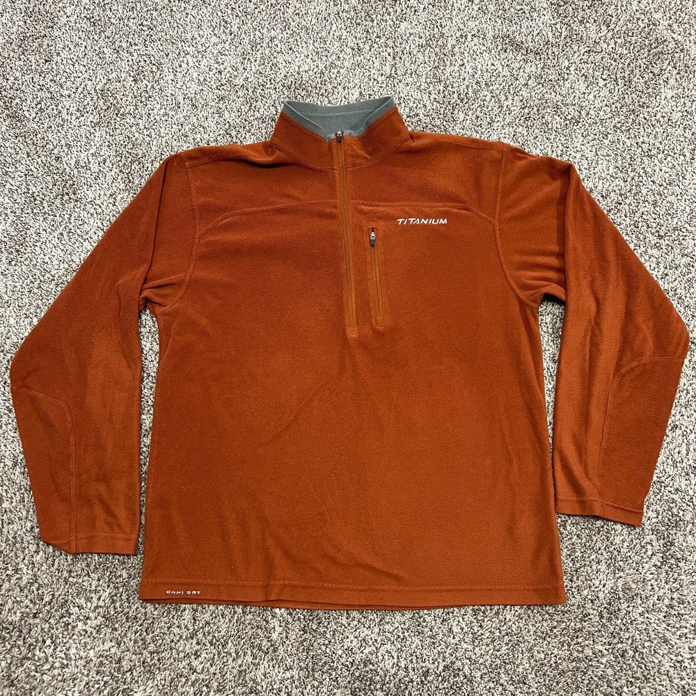 Columbia Titanium Mens M Fleece Sweater 1/2 Zip Omni Dry Burnt Orange Mid Layer
